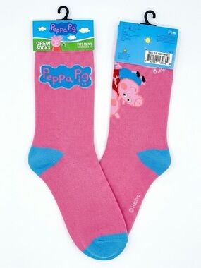 NWT Peppa Pig Men's Crew Socks Pink Blue Novelty Size 6-12